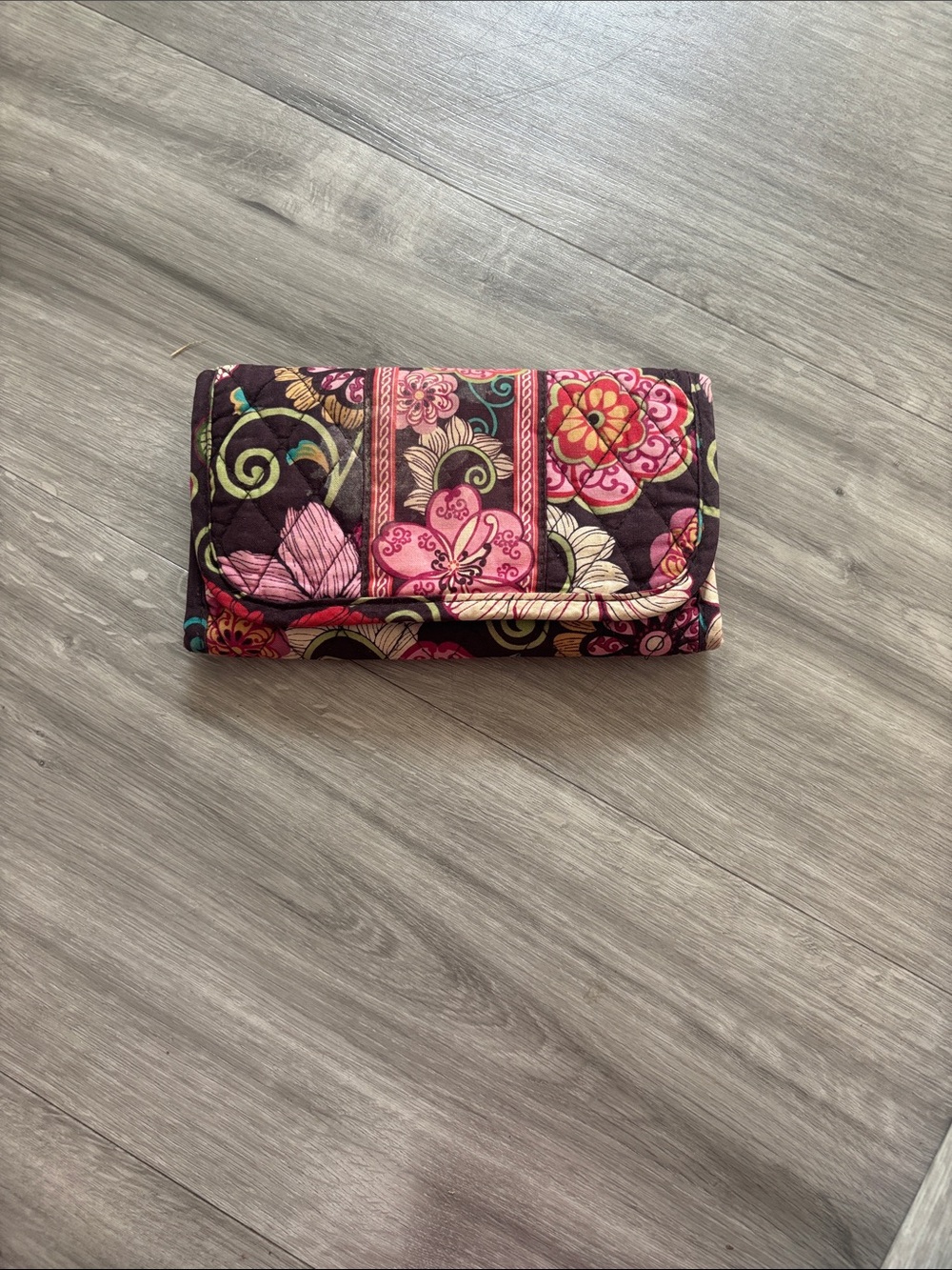 Vera Bradley Quilted Floral Wallet in Plum Multi Pink & Teal Accents